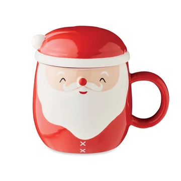 SANTA - Mikulás bögre fedővel 370 ml - Piros