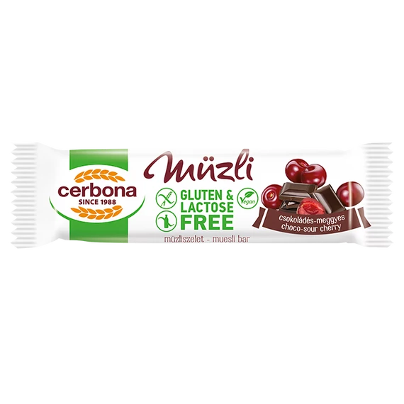 Cerbona Big gluténmentes, laktózmentes csokoládés-meggyes müzliszelet 35 g