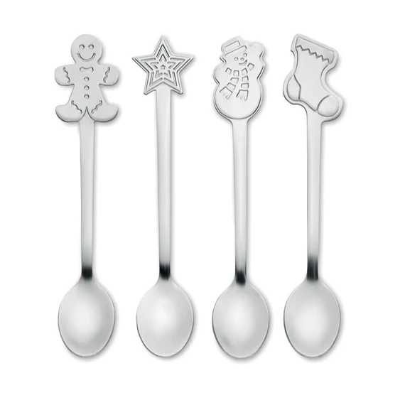 CHIP SET - 4db karácsonyi teáskanál szett - Matt Ezüst