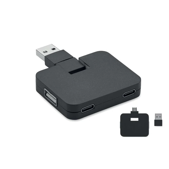 SQUARE-C - 4 portos USB hub - Fekete