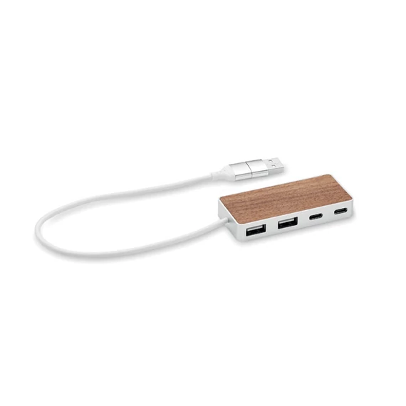 UBAH - 4 portos USB hub, 27,5cm kábel - Fa