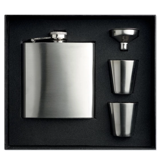 SLIMMY FLASK SET - Laposüveg poharakkal - Matt Ezüst