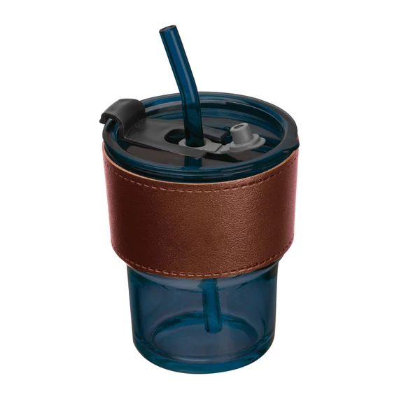 Színezett üvegpohár szívószállal, 400 ml