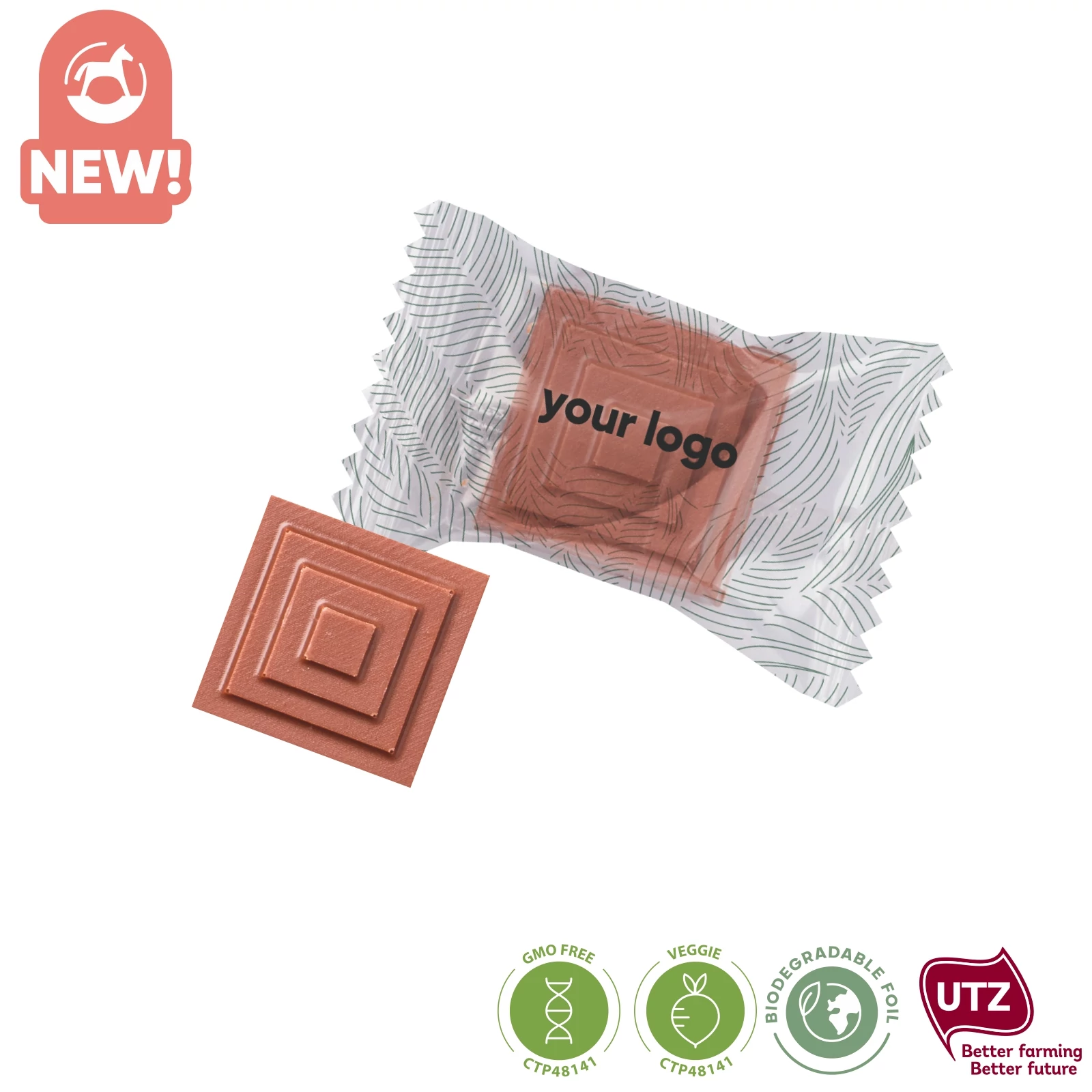 Praliné kocka, egyedi grafikájú fóliában