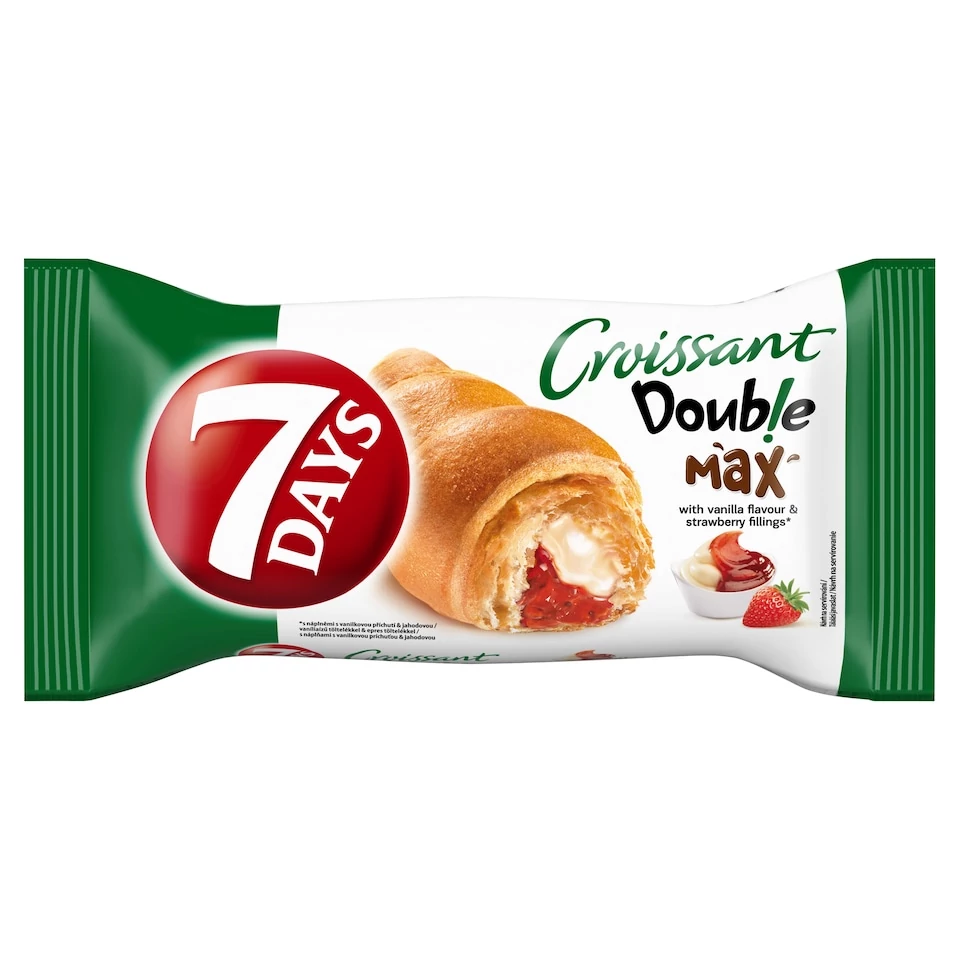 7DAYS Doub!e Max croissant vanília ízű és eper töltelékkel 80 g