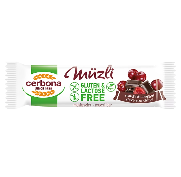 Cerbona Big gluténmentes, laktózmentes csokoládés-meggyes müzliszelet 35 g