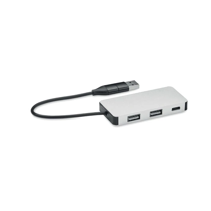 HUB-C - 3 portos USB hub, 20 cm kábel - Ezüst