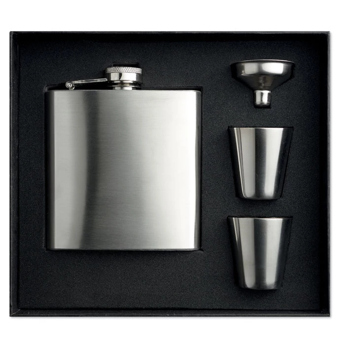 SLIMMY FLASK SET - Laposüveg poharakkal - Matt Ezüst