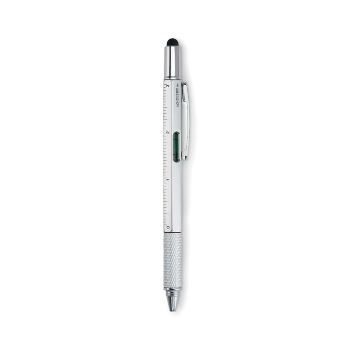 TOOLPEN - Feketén író toll vízmértékkel - Matt Ezüst