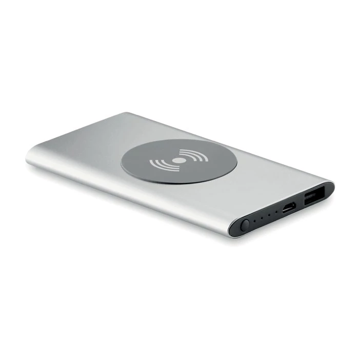 POWER&WIRELESS - 4000 mAh vez.nélk. powerbank - Matt Ezüst