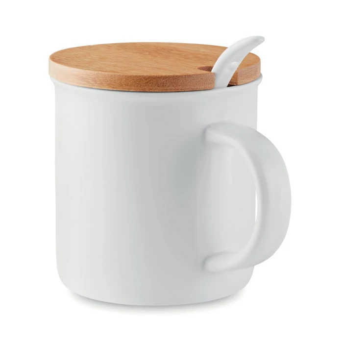 KENYA - Porcelánbögre kanállal, 380 ml - Fehér